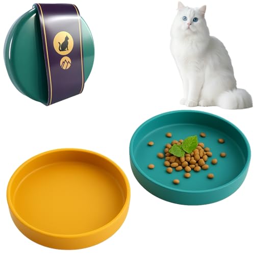2er Set Futternapf Katze Silikon 18cm, Flacher schnurrhaarfreundlicher Katzennapf, Fressnapf Katze & Trinknapf, spülmaschinenfest & hygienisch, 2 Farben für Nassfutter Trockenfutter Wasser von zeostmont
