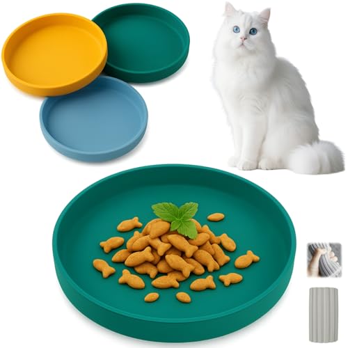 Futternapf Katze Silikon 3er Set 18cm – Katzennapf Flach & Katzennapf Silikon, Katzen Teller, Fressnapf Katze – rutschfest & Leicht zu Reinigen mit Reinigungsbürste von zeostmont