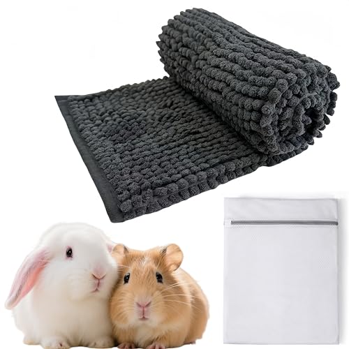 zeostmont Meerschweinchen Unterlage 60×40 cm mit Waschbeutel – Waschbare Käfigeinlage & Saugfähige Käfigmatte für Kaninchen, Kleintier Decke, PIPI Pads Zubehör (Dunkelgrau) von zeostmont