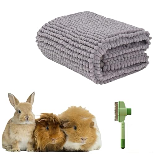 zeostmont Meerschweinchen Unterlage 60×40 cm mit Fellbürste – Waschbare Käfigeinlage & Saugfähige Käfigmatte für Kaninchen, Kleintier Decke, PIPI Pads Zubehör(Hellgrau) von zeostmont