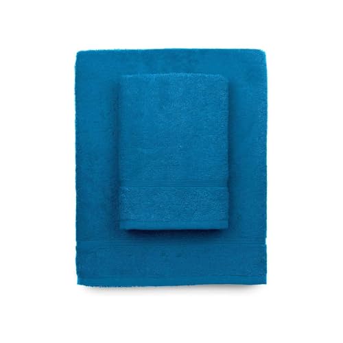 zer0bed, Badetücher Türkis, Set 2 Badetücher, Gesichtstuch, Bidet-Handtuch, Uni, Türkis, 100% Baumwolle, Set 2 Stück von zer0bed