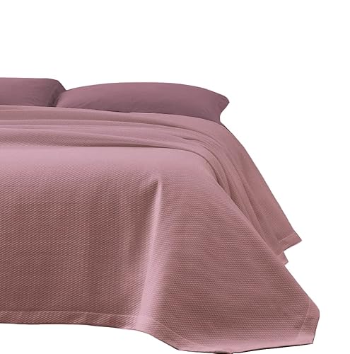 Zerobed | Jacquard-Tagesdecke für Doppelbett aus Baumwolle, Gewebe Barren | Einfarbig | 100% Baumwolle | Rosa von zer0bed
