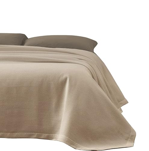 Zerobed | Jacquard-Tagesdecke für Doppelbett aus Baumwolle, Gewebe Barren | Einfarbig | 100% Baumwolle | Taupe von zer0bed