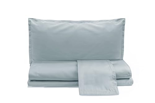 zer0bed, Bettwäsche-Set für Doppelbett aus Baumwollsatin, einfarbig, 100% Baumwollsatin, Oberlaken, Spannbettlaken, 2 Kissenbezüge mit 4 Federbällen von zer0bed