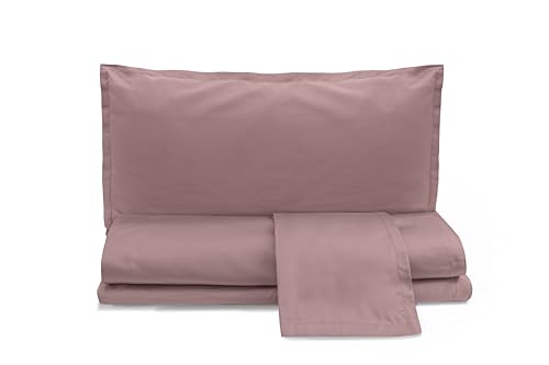 zer0bed, Bettwäsche-Set für Doppelbett aus Baumwollsatin, einfarbig, Altrosa, 100% Baumwollsatin, Oberlaken, Spannbettlaken, 2 Kissenbezüge mit 4 Federbällen von zer0bed