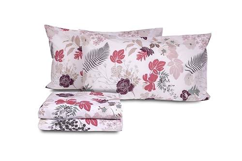 zer0bed Bettwäsche-Set für Doppelbett aus Baumwolle, Blumenmuster, hergestellt in Italien, Oberlaken + Spannbettlaken + 1 Paar Kissenbezug, 100% Baumwolle, Malve von zer0bed