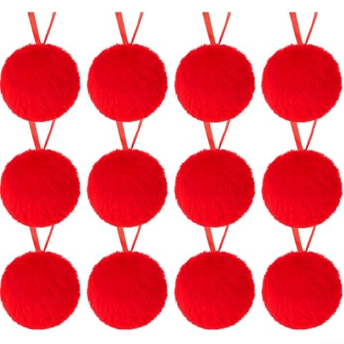 12 Plüschkugel-Ornamente für Urlaubsbaum und Tischdekoration mit Seil zum Aufhängen, geeignet für den privaten und gewerblichen Gebrauch (rot) von zeroupshop