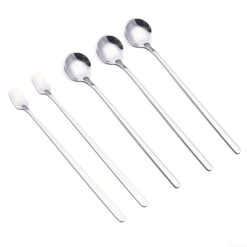 5 Teelöffel aus Edelstahl mit langem Griff, perfekt zum Mischen von Latte, Eis und Cocktails zu Hause oder in der Bar (Silber) von zeroupshop