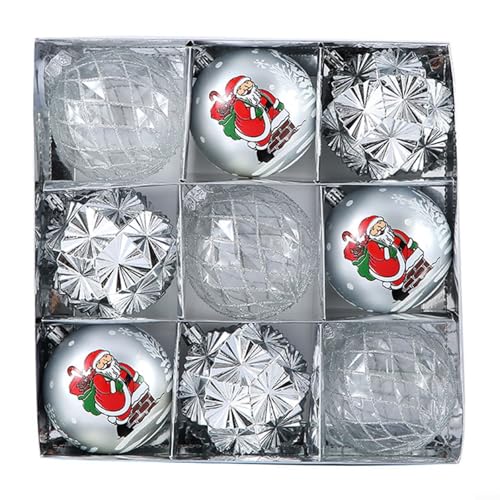 9-teiliges Set mit 8 cm Kugel-Ornamenten für Feiertagsparty-Dekoration und Weihnachtsbäume (Silber) von zeroupshop
