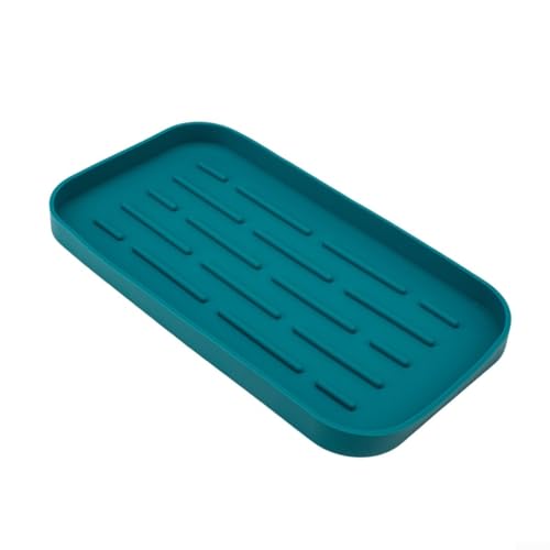 Abtropfschale für Küchenspüle, Silikonhalter mit erhöhtem Design, um Wasser zu enthalten und das Trocknen zu fördern, organisiert Schwämme und Bürsten (blau) von zeroupshop