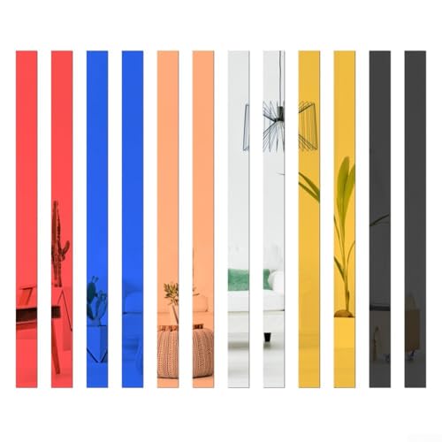 Acryl-Wandspiegel-Aufkleber, Set mit 10 langen Streifen, für Innendekoration, 5 x 20 cm (Silber) von zeroupshop