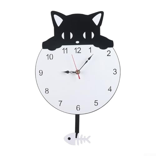 Charmante schwarze Katze Wanduhr mit schwingendem Schwanzpendel, batteriebetrieben, dekorativ für Zuhause und Büro von zeroupshop