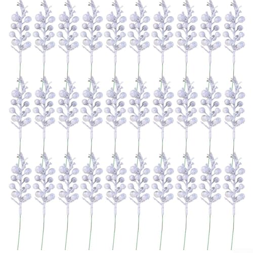 Christmas Decoration Essentials 30pcs Glitter Berry Stems for Creative Crafts and Festive Home Accents (Silver) von zeroupshop