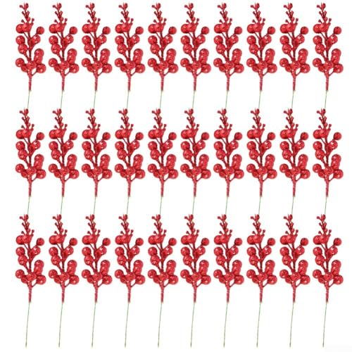 Christmas Decoration Essentials 30pcs Glitter Berry Stems for Creative Crafts and Festive Home Accents (red) von zeroupshop