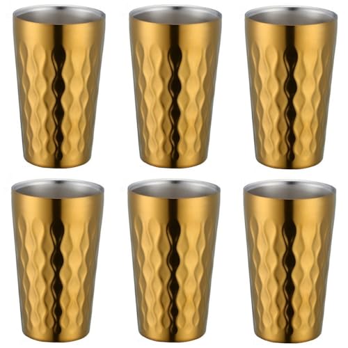 Doppelwandige Wasserbecher aus Edelstahl, 330 ml, stapelbare Becher mit Isolierung für heiße und kalte Getränke, 6 Stück (Gold) von zeroupshop