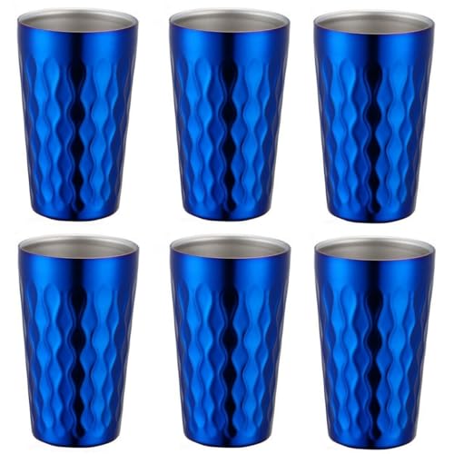 Doppelwandige Wasserbecher aus Edelstahl, 330 ml, stapelbare Becher mit Isolierung für heiße und kalte Getränke, 6 Stück (blau) von zeroupshop