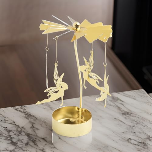 Eleganter goldener Kerzenhalter mit automatischem Drehmechanismus, perfekt für Wohnzimmer oder Veranstaltung (Engel) von zeroupshop
