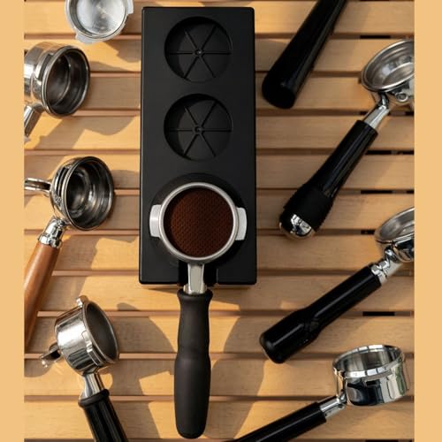 Espresso-Tamperstation mit 3 Schlitzen für Tücher und Pressen, passend für 51 mm, 53 mm und 58 mm Siebträger, leicht zu pflegen (schwarz 58 mm) von zeroupshop