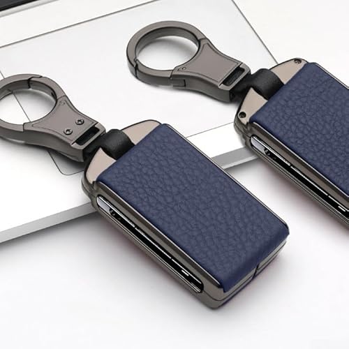 Für Volvo Schlüsseltasche aus Zinklegierung und Leder Schutzhülle für XC60, für S60, V90 und mehr (blau) von zeroupshop