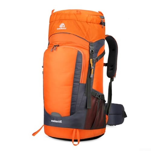 Geräumiger 65L Rucksack zum Wandern und Camping Atmungsaktives Mesh für Komfort und Lastverteilung (Orange) von zeroupshop