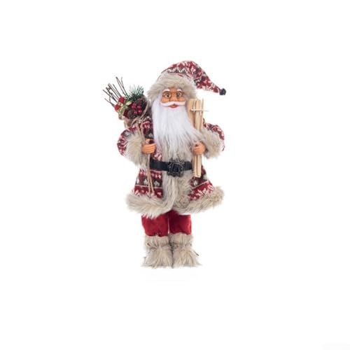 Handgefertigte Weihnachtsmann-Figur mit Holzschlitten und Geschenktasche, Stoffkonstruktion, dekoratives Stück für Weihnachtsmantel, Tischplatte oder Regal (30 cm) von zeroupshop