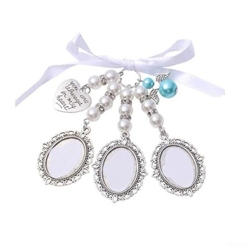 Handgefertigter Brautstrauß-Rahmen mit Herzperlen und blauem Engel, Hochzeitsandenken (3) von zeroupshop