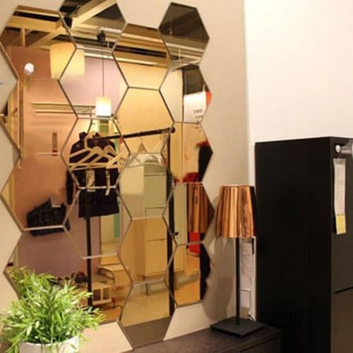 Kreative sechseckige Acryl-Wandspiegel-Aufkleber für Heimdekoration und Heimwerker (Gold) von zeroupshop