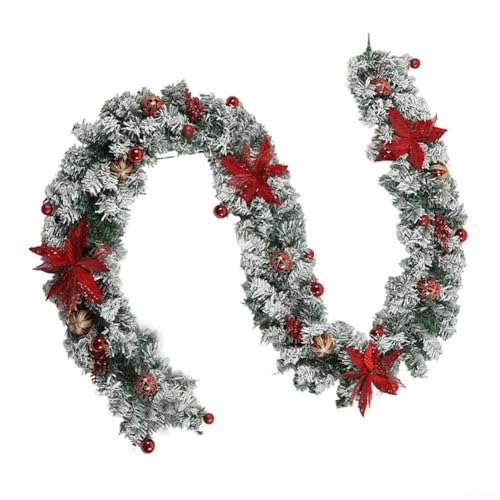 Künstliche Tannengirlande mit roten Beeren und Kugeln für Innendekoration, hergestellt aus synthetischem Material (2,7 m rote Rebe) von zeroupshop