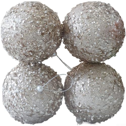 Leichte 10 cm Schaumstoff-Weihnachtskugel mit funkelndem Perlen-Finish für Champagner- und Golddekorationen, geeignet zum Aufhängen an Bäumen und festlichen Gebrauch (Gold) von zeroupshop