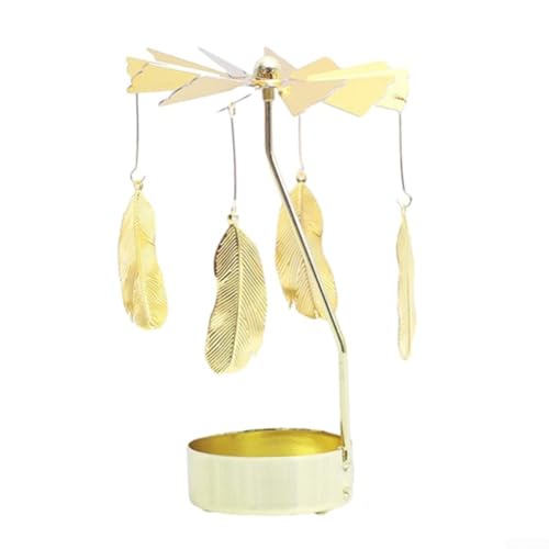 Raffinierter goldener Kerzenhalter mit automatischem Drehmechanismus, perfekt für Wohnzimmer oder Veranstaltung (Federn) von zeroupshop