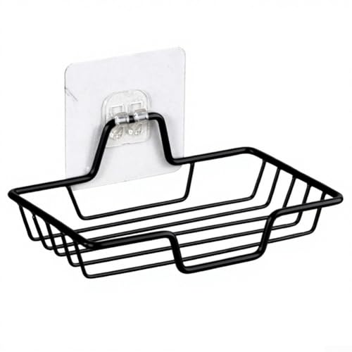 Seifenhalter aus Edelstahl zur Wandmontage mit effizientem Drainage-Mesh-Rahmen, um Seife trocken zu halten und Badezimmerartikel ohne Bohren zu organisieren (Schwarz 1) von zeroupshop