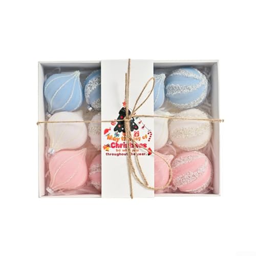Set mit 12 Macaron-Weihnachtskugel-Anhängern für Weihnachtsbaum, Party, Kranz, Girlande und festliche Tischdekorationen (rosa, blau, weiß) von zeroupshop