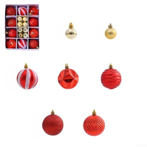 Set mit 26 Weihnachtskugeln für Baumdekoration, bruchsichere Ornamente, Ferienhaus, hängende Bälle Xmas (rot) von zeroupshop