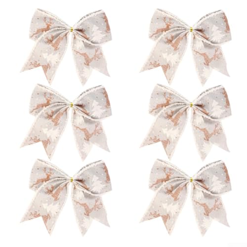 Set mit 6 bunten Weihnachtsschleifen für Baumschmuck, einzigartige Urlaubsakzente (grau) von zeroupshop