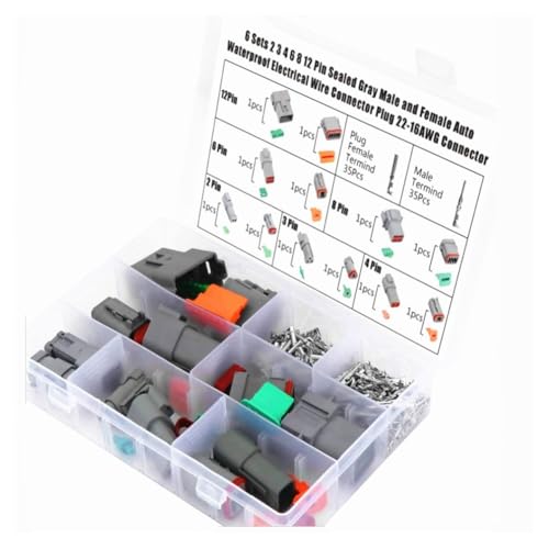 Wasserdichte DT-Steckverbinder, 6er-Set mit Terminal-Set, IP68, 16 Gauge Kontakte für langlebige elektrische Anwendungen Wasserdichte DT-Steckverbinder, 6er-Set mit Terminal-Set, IP68, 16 Gauge Kontakte für langlebige elektrische Anwendungen von zeroupshop