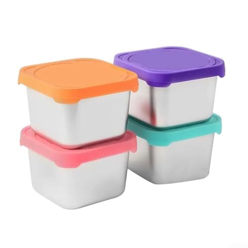 Wiederverwendbare 4er-Pack Edelstahl-Lunchboxen mit Silikondeckel für Snacks, quadratische Behälter mit 170 ml Fassungsvermögen für den Innen- und Außenbereich von zeroupshop