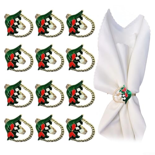 Zeroupshop 12 Stück Weihnachten Serviettenringe Set Legierung überzogen Urlaub Tischdekoration mit Baumkranz Hirsch Designs für Esstisch Hochzeit Party 4 cm Durchmesser von zeroupshop