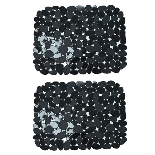 Zeroupshop 2 Stück PVC Küchenspüle Matte Set Kiesel Strukturierte Geschirrtrocknung Pad Gepolsterte Basis Abtropfmatte Schutz Matte für Geschirr Glaswaren Theke 30 x 40 cm Schwarz Grau (Schwarz) von zeroupshop