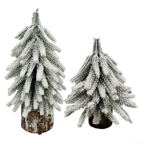 Zeroupshop 3-teiliges Mini-Weihnachtsbaum-Set mit verschneiten beflockten Zweigen und Holzsockeln für die Weihnachtszeit, Heimdekoration von zeroupshop
