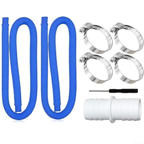 Zeroupshop 32 mm Schwimmbadschlauch-Set mit Metallklemmen, 150 cm Länge, blaues flexibles Rohr für oberirdische Pools, Pumpenfiltersystem-Installation (1,5 m blaues Rohr) von zeroupshop