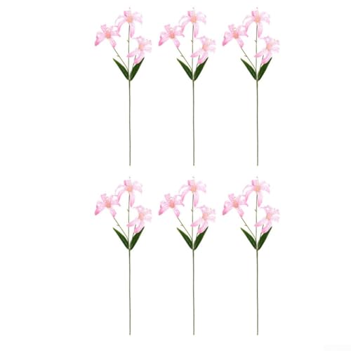 Zeroupshop 60 cm künstlicher Lilienstrauß, 6 Stück, künstliche Blumen für Hochzeiten, Brautsträuße, Tischdekoration, Party und Zuhause, Büro, Gartendekoration (rosa) von zeroupshop
