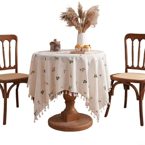 Zeroupshop Bestickte Tischdecke aus Leinen, wasserdicht, staubdicht, verdickt, Esstischabdeckung mit elegantem Ohr-Design, für Cafés (135 x 135 cm) von zeroupshop