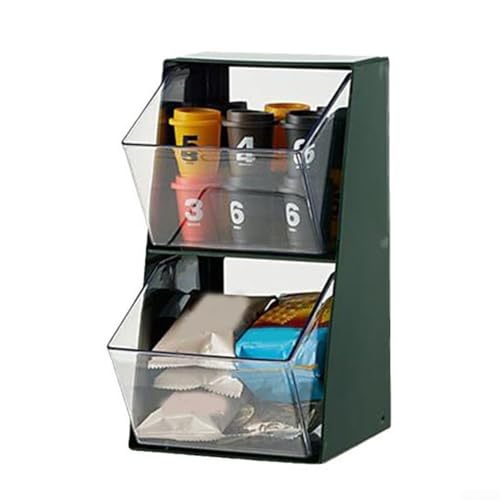 Zeroupshop Doppelschichtige Teebeutelaufbewahrungsbox, Schreibtisch-Couchtisch, Kapsel-Organizer, Teestube, Aufbewahrungsregal mit kompakter Struktur (grün) von zeroupshop