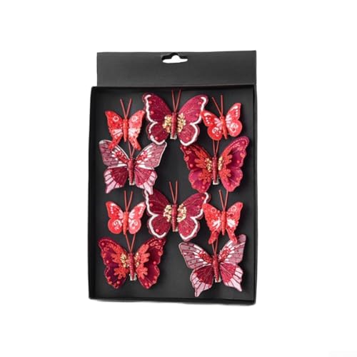 Zeroupshop Funkelnder hohler Schmetterling Weihnachtsbaumschmuck Set von 25,4 cm Blau Gold Grün Rot Rosa Glitzer Dekorationen für Urlaub Display (rot) von zeroupshop