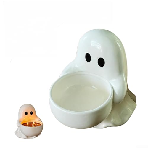 Zeroupshop Kerzenständer Cartoon-Figuren Kerzenhalter für Halloween-Dekorationen, weißes Kunstharz, gruseliger Tischaufsatz für Nachttisch, 11 x 10 x 7 cm von zeroupshop