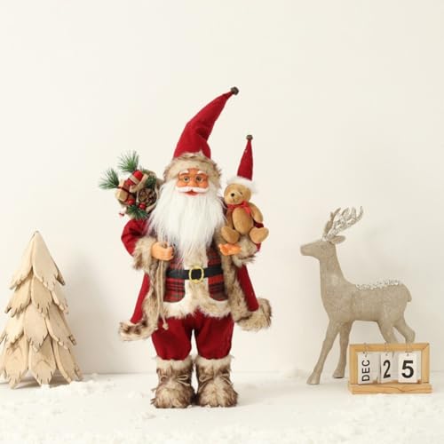 Zeroupshop Klassische 30 cm große Weihnachtsmann-Figur in Rot und Weiß mit Plüsch-Details, Kunststoff und Stoff, Weihnachtsdekoration für Kaminsims, Tisch oder Regal, für Zuhause oder Büro (2) von zeroupshop
