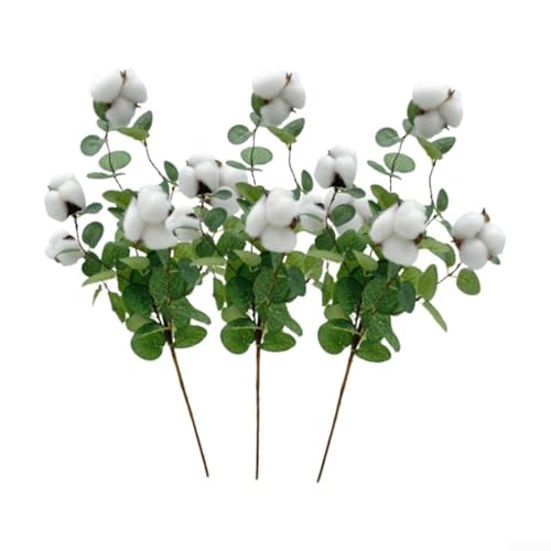 Zeroupshop Künstliches Blumenstrauß-Set mit Seiden-Baumwollblumen und weißen Kürbissen, 59 cm, Kunststoff-Mittelstück, Dekoration für Wohnzimmer, Hochzeiten (A09865), 3 Stück von zeroupshop