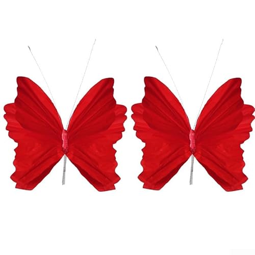 Zeroupshop Papier-Schmetterling-Hängedekorationen für Hochzeit, Party, Haus oder Garten, Innen- und Außenbereich, Wand- und Fensterdekoration in Rot und Orange, 32 x 30 cm (rot), 2 Stück von zeroupshop