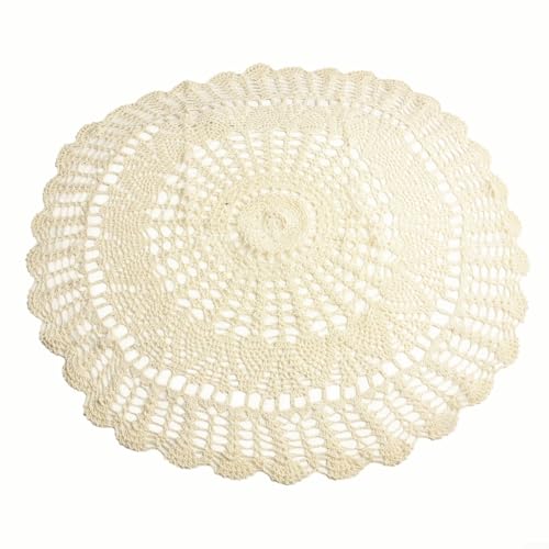 Zeroupshop Runde Tischdecke aus Baumwolle, Vintage-Stil, gehäkelt, handgefertigt, Spitzendeckchen, Tischdecke für Esszimmer, Heimdekoration, mehrere Größen, Beige (Beige 75–80 cm) von zeroupshop