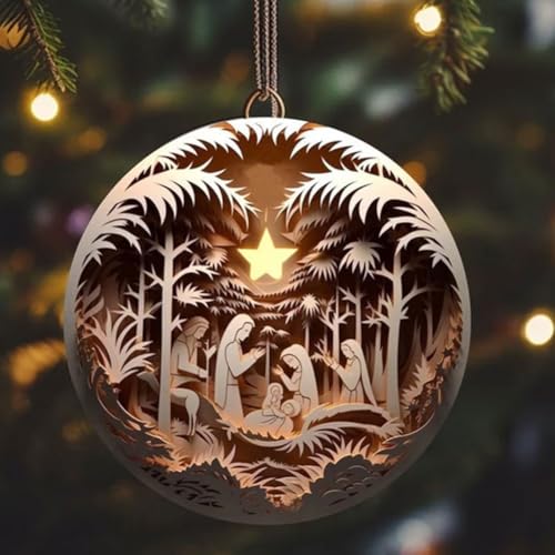 Zeroupshop Sammlerstück Weihnachten Ornament 2025 Buntglas-Effekt Acryl 8 cm mehrfarbig Baum hängende Feiertagsdekoration (F und F) von zeroupshop